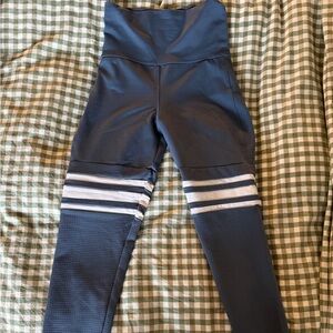 Bombshell Sportswear Navy Leggings with White Stripes
